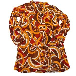 Vintage Danville 70s Geometric Swirl Mini Dress Orange Brown Acetate Womens M